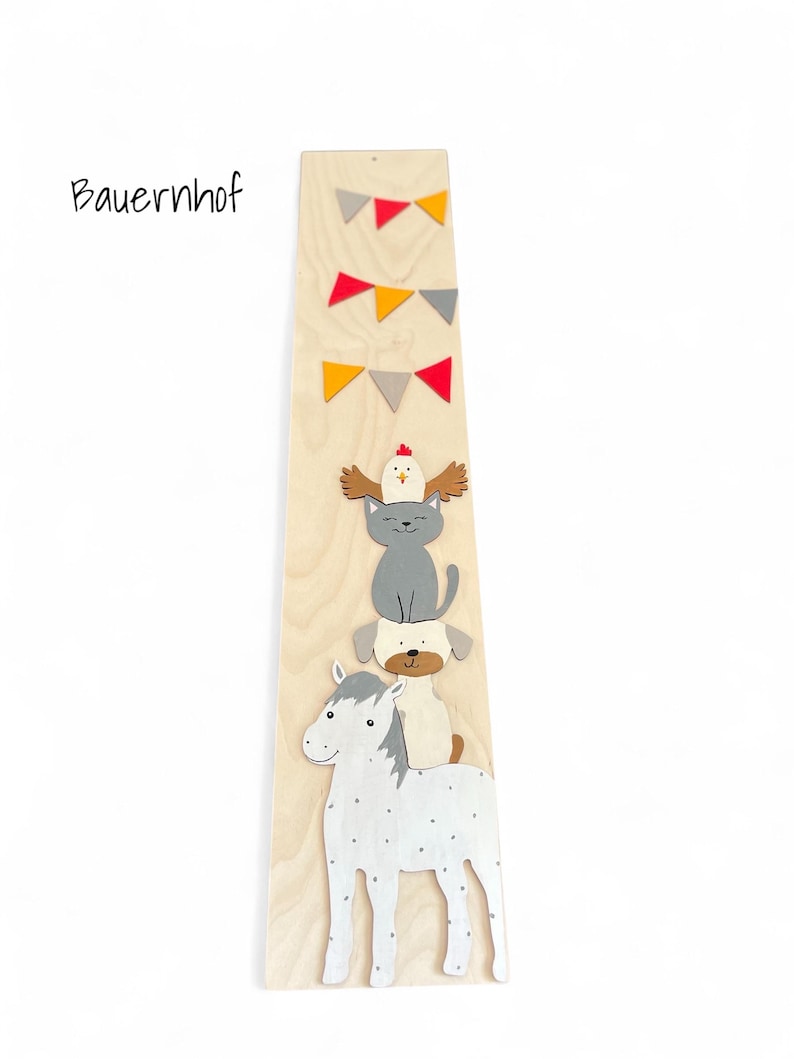 Babyshower DIY Kit - activity Babyparty Wooden Kids Growth Height Chart Ruler Bauernhof
