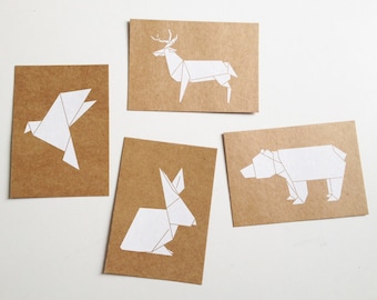 Kraft-kaartansichtkaarten met zeefdruk-origami-motieven