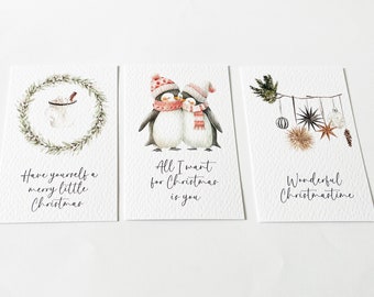 Small Christmas cards with watercolor motifs – printed on fine textured paper