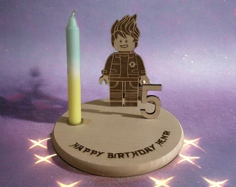 Birthday plate candle plate with ninja figure and number made of wood engraved with name