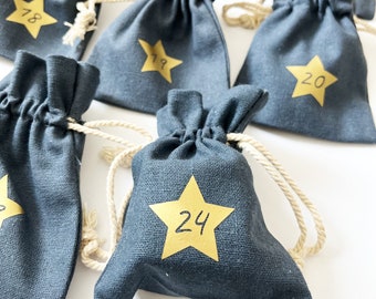 Advent calendar numbers golden stars to iron on bags