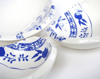bowls with modern onion pattern as a set of three handmade porcelain bowls  for snacks, fruit or other little things