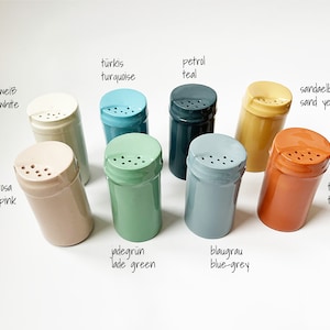 Saltshaker 'Soltdöös' handmade of porcelain, coloured spice container to refill matching our 'Tütei' egg cups image 2