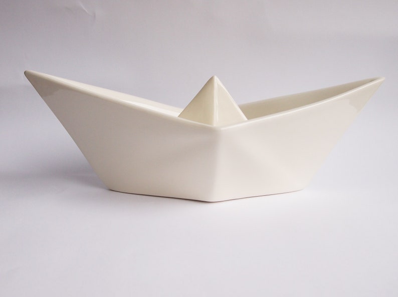 Bootjen Origami boat bowl in Paper Boat Design and two different sizes, maritim decoration, white porcelain jewelry dish image 5