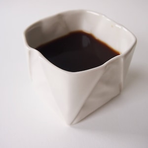 Origami Cup handmade of porcelain, appears like folded paper, tea cup / Coffee Cup in unique Origami design