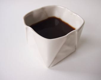 Origami Cup handmade of porcelain, appears like folded paper, tea cup / Coffee Cup in unique Origami design