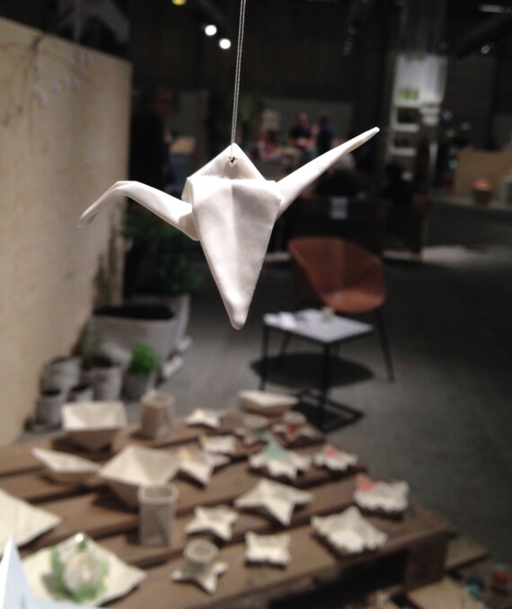 Origami Kranich Aus Porzellan Moij Designs Hangemachte Hängende Dekoration Die Aussieht Wie Gefaltetes Papier