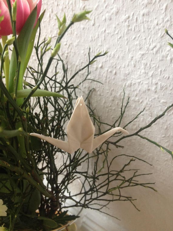 Origami Kranich Aus Porzellan Moij Designs Hangemachte Hängende Dekoration Die Aussieht Wie Gefaltetes Papier