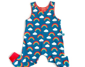 Rainbow Organic Dungarees | Kids Unisex Romper | Baby Dungarees