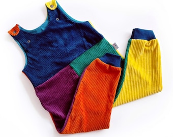 Corduroy Colour-Block Organic Dungarees | Kids Unisex Romper | Baby Dungarees