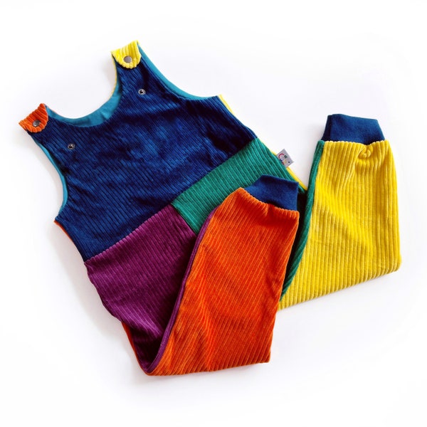 Corduroy Colour-Block Organic Dungarees | Kids Unisex Romper | Baby Dungarees