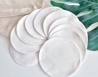 10 Organic Reusable Breast Pads | Natural Plain White | Cotton & Bamboo Nursing Pads