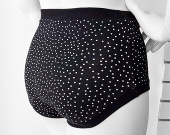 Black Dotty High Waisted Adult Pants | Women's Knickers | Organic Cotton Underwear