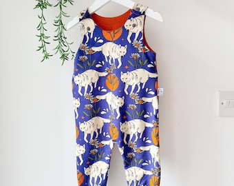 Wolf Organic Dungarees | Kids Unisex Romper | Baby Dungarees