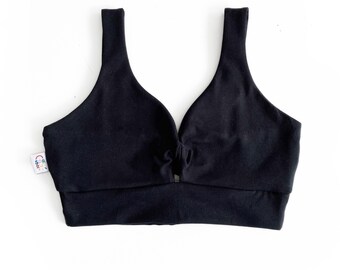 Plain Black Twist Front Bra