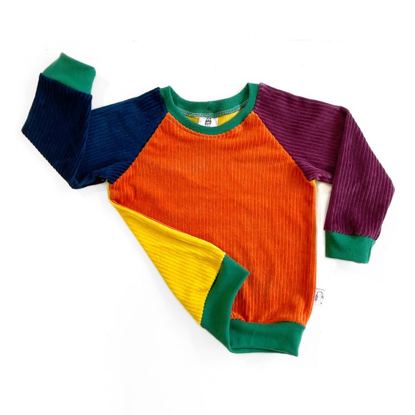 Colour Block Corduroy Kids Top | Unisex Raglan Sweater