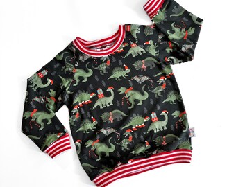 Christmas Dinosaur Organic Cotton Kids Top | Unisex Raglan Sweater