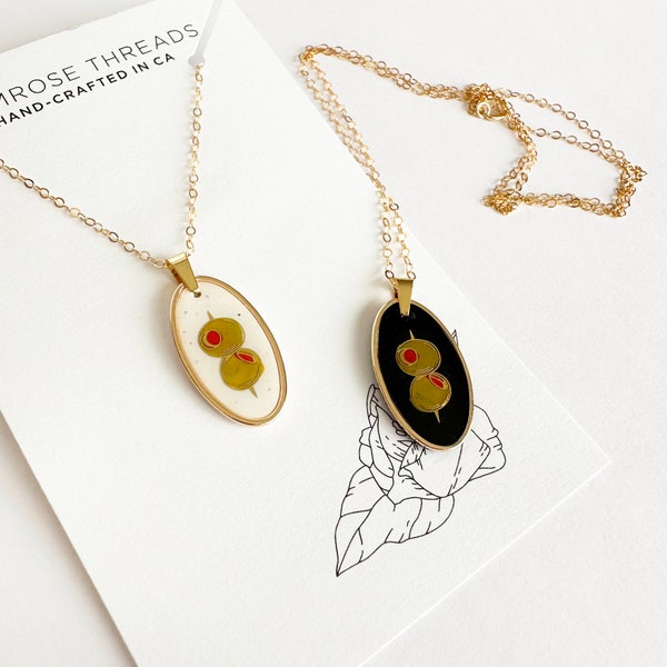 Hand-Painted Cocktail Olive Pendant | handmade necklace