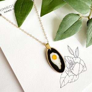 Hand-Painted Fried Egg Pendant | handmade necklace