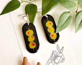 Hand-Painted Olives in Oval Hoop | handmade charm hoops | polymer clay earrings | huggie hoops