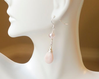 Pink Opal Tear Drop Earrings, Silver Jewelry, Critical Role, Exandria Unlimited