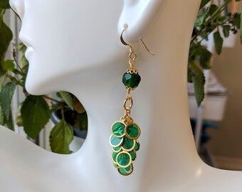 Green Waterfall Earrings, Gold Jewelry, Earrings for Women