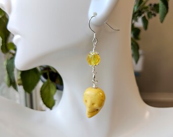 Yellow Skull Earrings, Silver Earrings