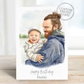 Custom Dad Portrait Photo Gifts, Personalised Daddy Birthday Card From Daughter, Son, Dog, Cat
