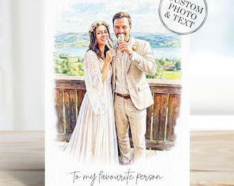 Anniversary Card For Husband Wife - Personalised Custom Portrait Cards, Gift for Couple, Him, Her