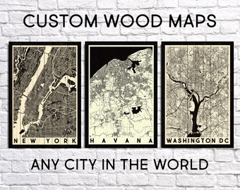 Custom Map Print Wood Wall Art Modern Maps City Maps Custom Map Wood Art Custom City Map Wood Wall Art Wood Map Wall Art City Map Wood Map