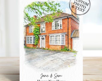 Custom House Portrait New Home Card Him Her - Unique Personalised Housewarming Cards Gift