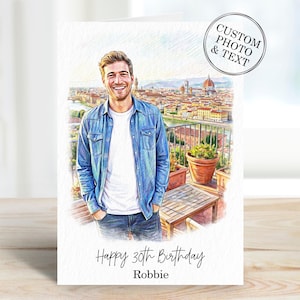 Looking for a special birthday card? Our custom portrait card is perfect for him or her! Personalize this unique gift for men, husband, brother, or dad. It's also a thoughtful choice for mum, wife, friend, or sister. Surprise your loved one with a one-of-a-kind card!