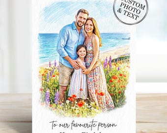 Custom Birthday Card For Him Her - Personalised Portrait Birthday Cards Gift Husband, Wife, Mum
