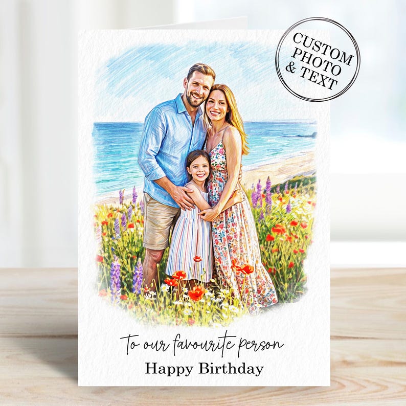 Celebrate their special day with our Custom Birthday Card for Him or Her! Personalised with a unique portrait, this card makes a heartfelt gift for anyone—be it your husband, wife, mum, dad, daughter, sister, grandparents, or son. Each card is carefully crafted to capture their essence, ensuring a memorable touch to their birthday celebrations. Show your loved ones just how special they are with a truly one-of-a-kind keepsake they'll cherish forever! Perfect for any occasion.