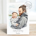 Custom Dad Portrait Photo Gifts, Personalised Daddy Birthday Card From Daughter, Son, Dog, Cat