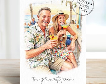 Personalised watercolour Photo Birthday Card, Any Age, Custom Text