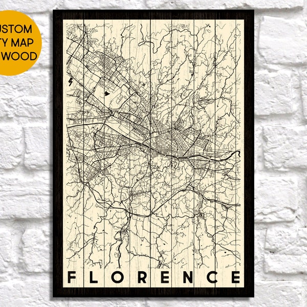 Florence Italy Prints Wood Wall Art Prints Custom Map Art Travel Map Of Florence Map Prints Wall Art Travel Gifts Panel Effect Wood Prints