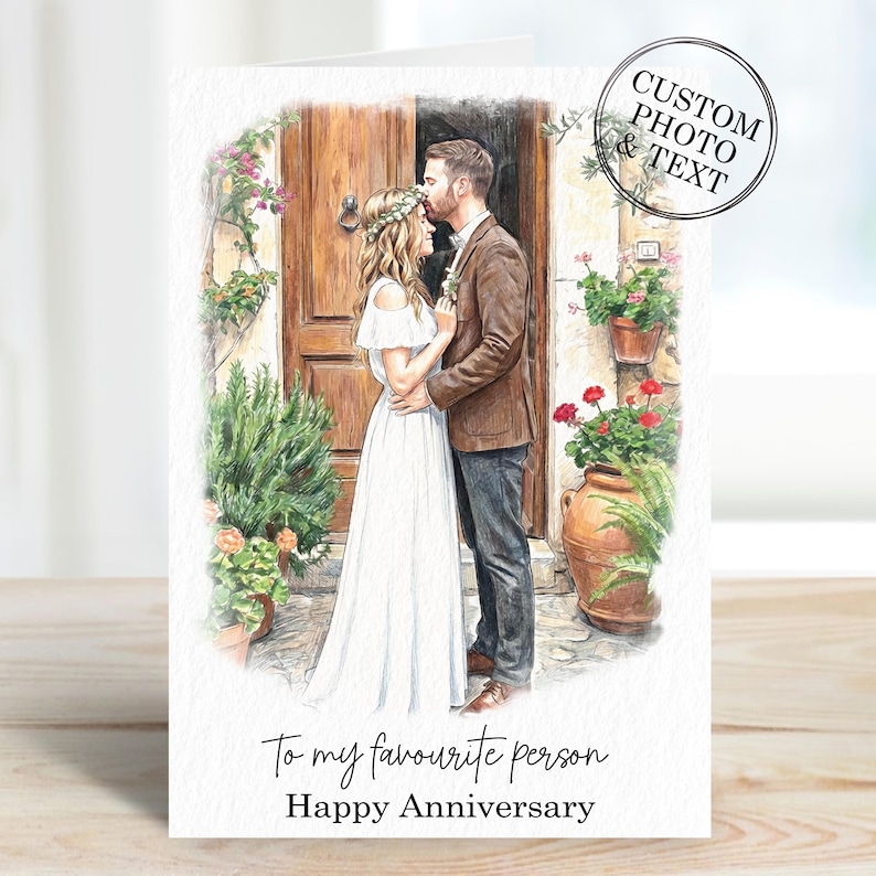 Looking for a unique way to celebrate a special anniversary? Our custom portrait anniversary card is the perfect choice! This personalized card gift is ideal for couples, husbands, wives, and even parents. Surprise your loved one with a one-of-a-kind card that they will cherish forever. Make this anniversary unforgettable with our best personalized card!