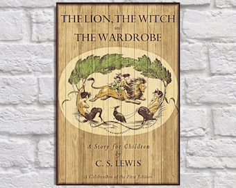 Kids gift CS Lewis Wood wall art Vintage book cover print book lover gift Lion Witch & the Wardrobe gift for her panel effect wood print
