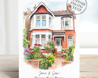 Custom House Portrait New Home Card Him Her - Unique Personalised Housewarming Cards Gift