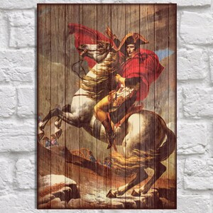 Napoleon Horse painting print Wood wall art Famous fine art painting Gift for Men gift for Horse lover gift for Women Panel effect wood art image 1