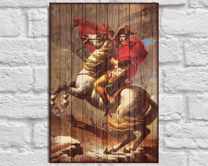 Napoleon Horse painting print Wood wall art Famous fine art painting Gift for Men gift for Horse lover gift for Women Panel effect wood art image 1