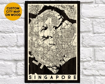 Singapore Map Print Wood Wall Art Prints Custom Map Art Singapore City Art Wood Prints Wall Art Travel Gifts Panel Effect Wood Art Print