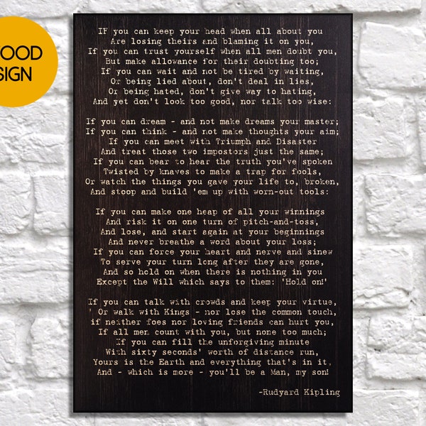 IF Rudyard Kipling Poem Wood Wall Art Mens Gift Dorm Decor Gifts for Men Gifts For Boyfriend Gift Wood Art Panel Effect Wood Signs Sayings