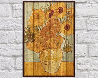 Vincent Van Gogh Sunflowers print Wood wall art Van Gogh print art poster gift for Women gift for Girlfriend gift Panel effect wood print