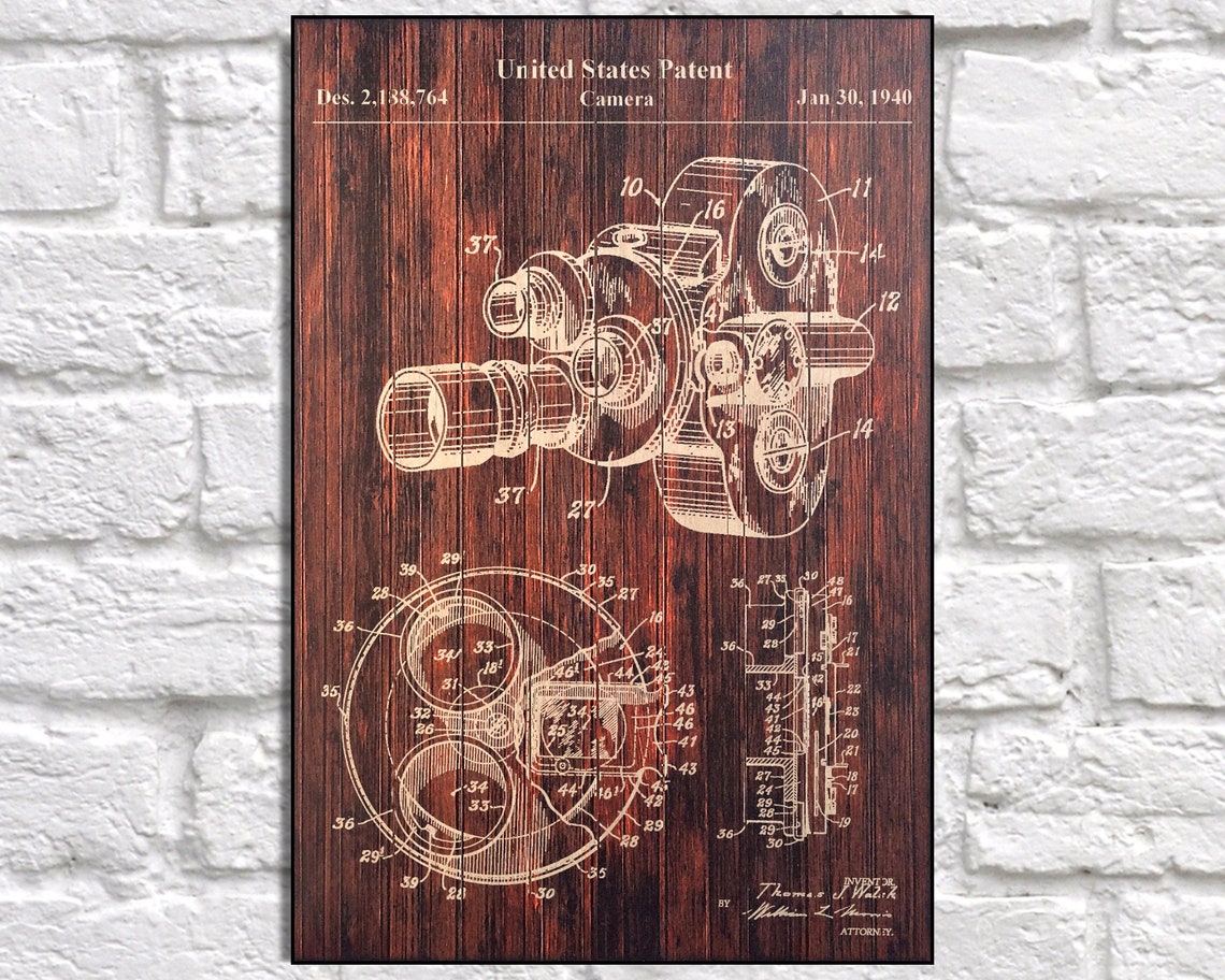 Movie Camera Patent Print Gift Idea Retro Camera Patent Wood Etsy UK