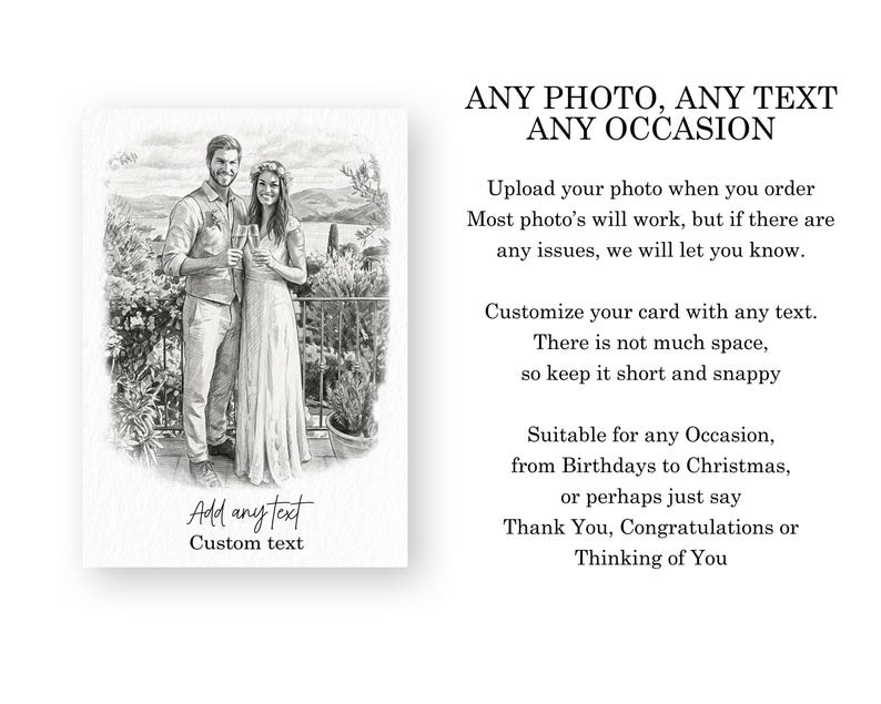 Looking for a special gift for a loved one? This custom portrait birthday card is the perfect choice! Personalize it for him or her - ideal for men like your husband, brother, or dad, and unique for women such as mum, wife, friend, or sister. Surprise them with a thoughtful and one-of-a-kind card they'll cherish forever.