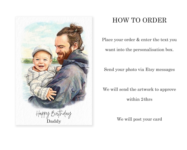 Looking for a special  gift? Our personalised portrait birthday card is the perfect choice! Personalized for him or her, this unique card is ideal for Pets, men like your husband, brother, or dad, and women including mum, wife, friend, or sister. Make their day special with this one-of-a-kind card!