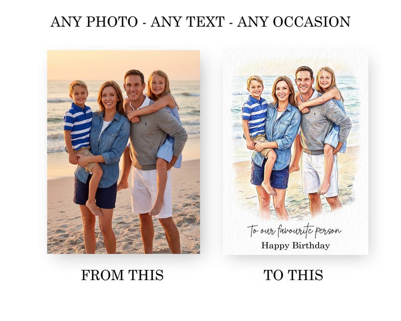 Looking for a special touch for a loved one's birthday? Our custom portrait birthday card is the perfect choice! Personalized for him or her, this unique card is a thoughtful gift for men, husband, brother, dad, mum, wife, friend, or sister. Surprise them with a one-of-a-kind card they'll cherish!