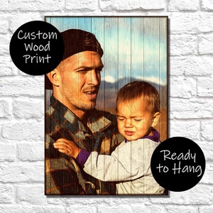 Wood Fathers Day Gifts From Son, From Daughter, From Kids, From Wife - Personalized Gifts For Dad Custom Portrait Unique Step Dad Gifts